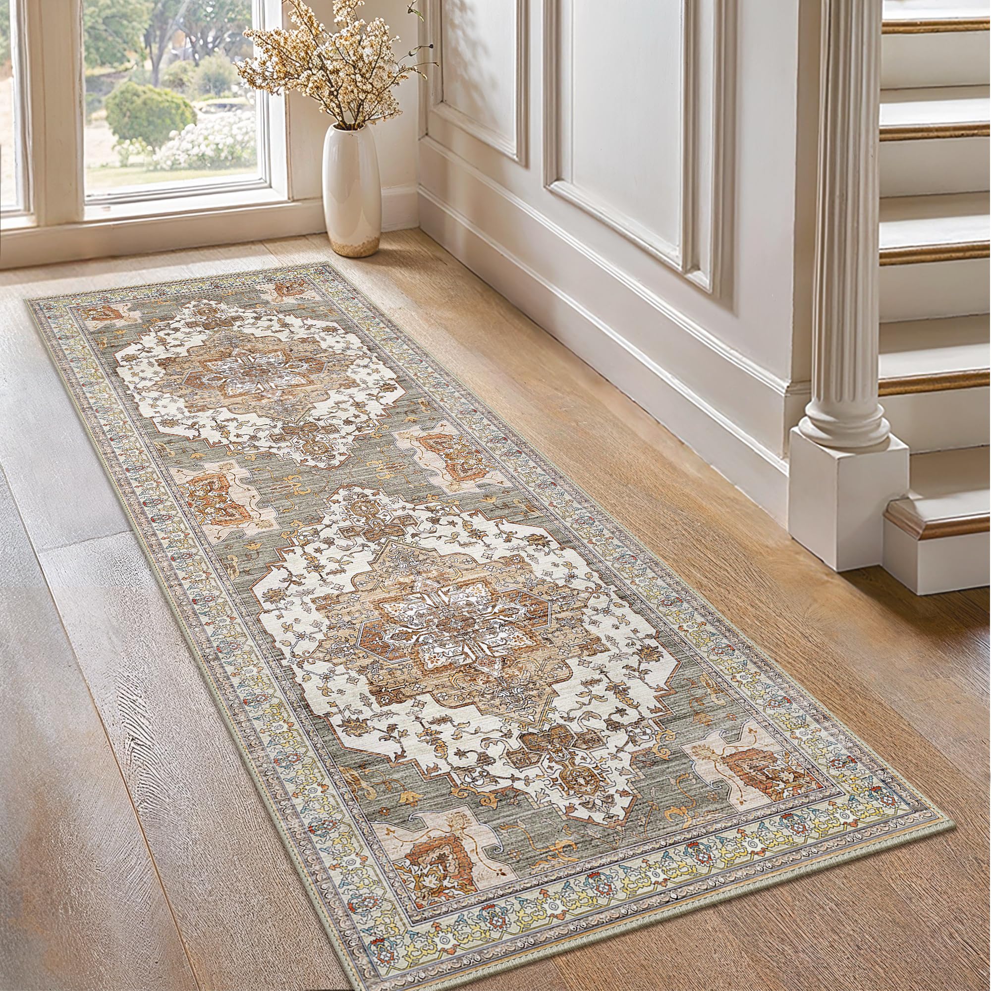 GENIMO Rugs Living Room 60x120 cm Runner Rug Machine Washable Non Slip Boho Vintage No Pile Carpet for Bedroom Hallway