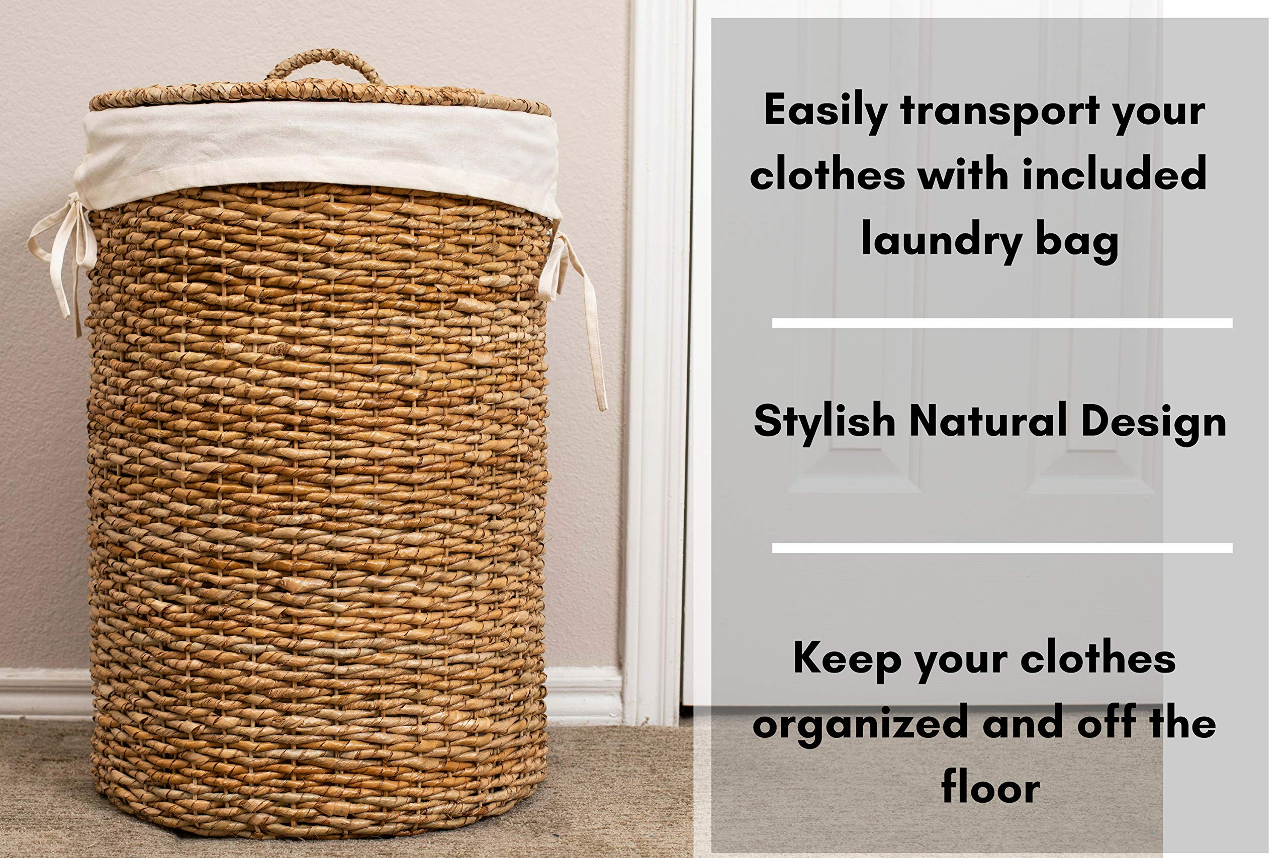 BirdRock Home Seagrass Laundry Hamper with Liner Round Clothes Bin