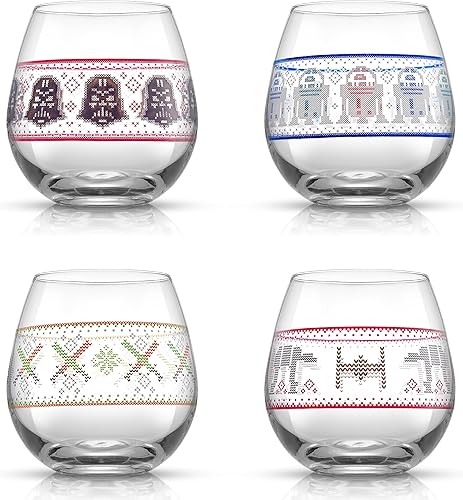 JoyJolt Star Wars - Gafas de cristal sin tallo juego de 4 vasos grandes de vidrio sin tallo de 15 onzas vasos de cocina de Star Wars Regalos de Star