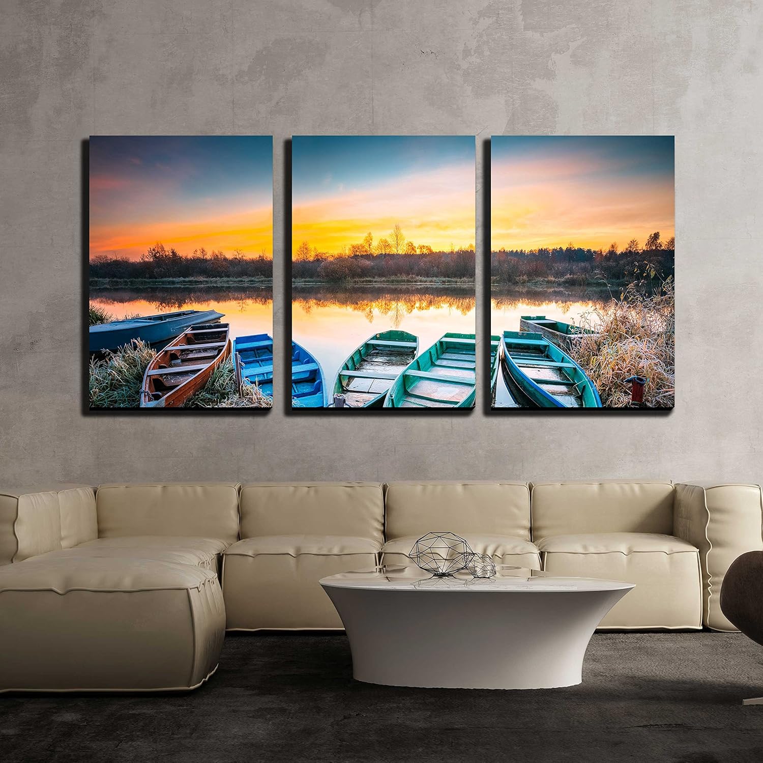 wall26 3 Piece Canvas Wall Art Lake, River and Rowing