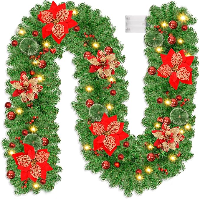 Randaco 2er Tannengirlande Mit LED Beleuchtung 5m | Weihnachtsdeko Für Treppen & Kamine | 100 LED Warmweiß