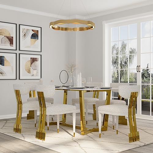 Miniatura 3 de Midcentury - Sillas de comedor modernas de color blanco y dorado, silla de comedor Boucle con respaldo de ala curvada, patas de acero inoxidable