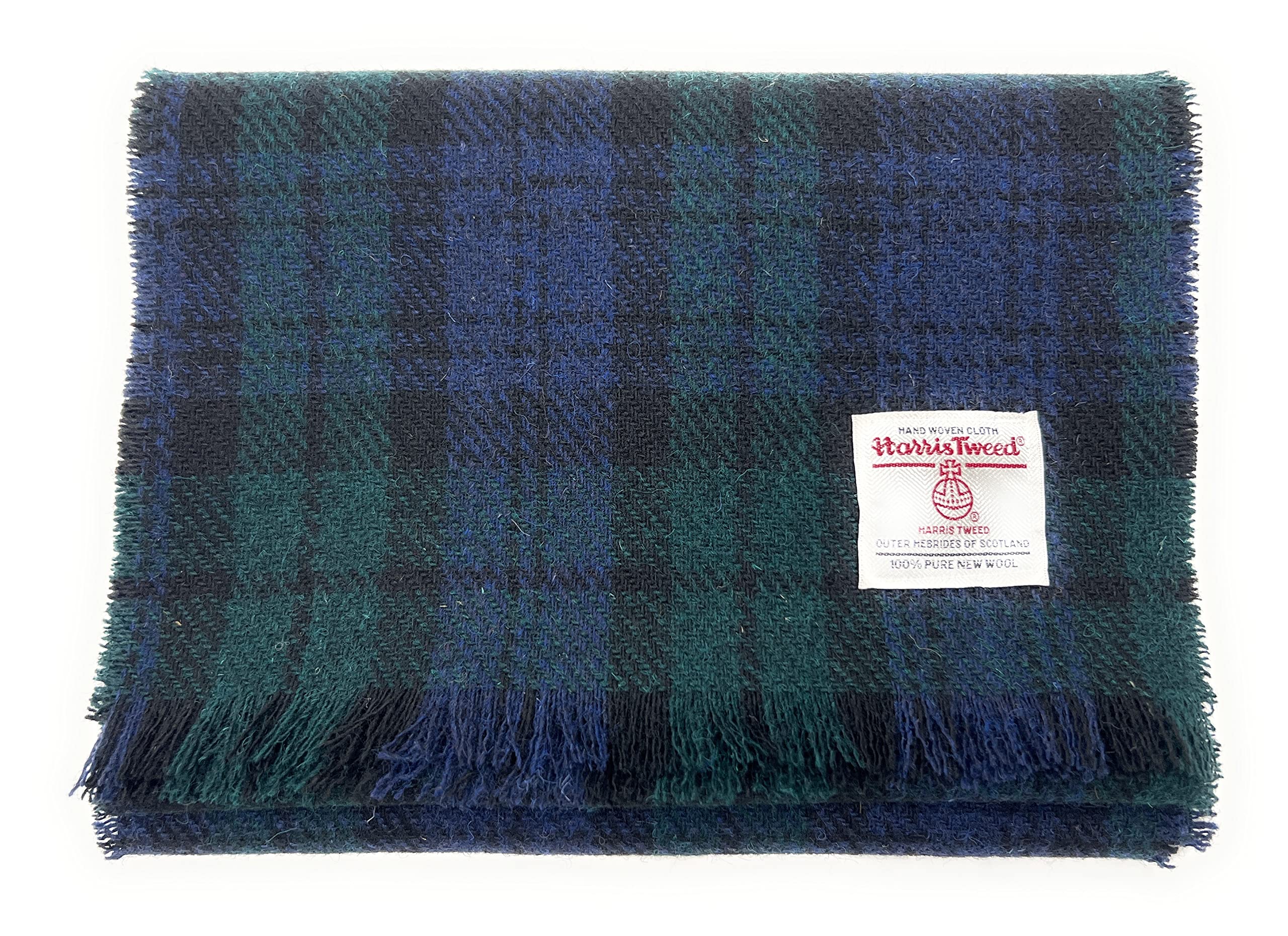 Tartan Tweeds Unisex Black Watch Tartan Harris Tweed Fringed Scarf (Black Watch Tartan)