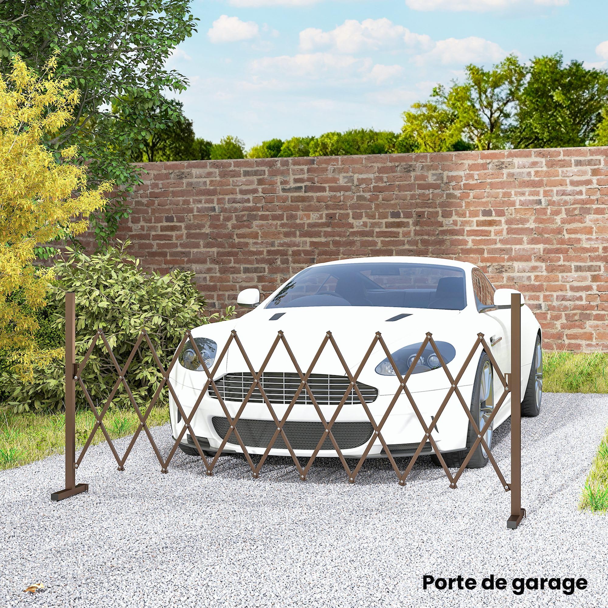 Outsunny Barrière Extensible rétractable barrière de sécurité 250L x 31l x 104H cm alu métal Chocolat