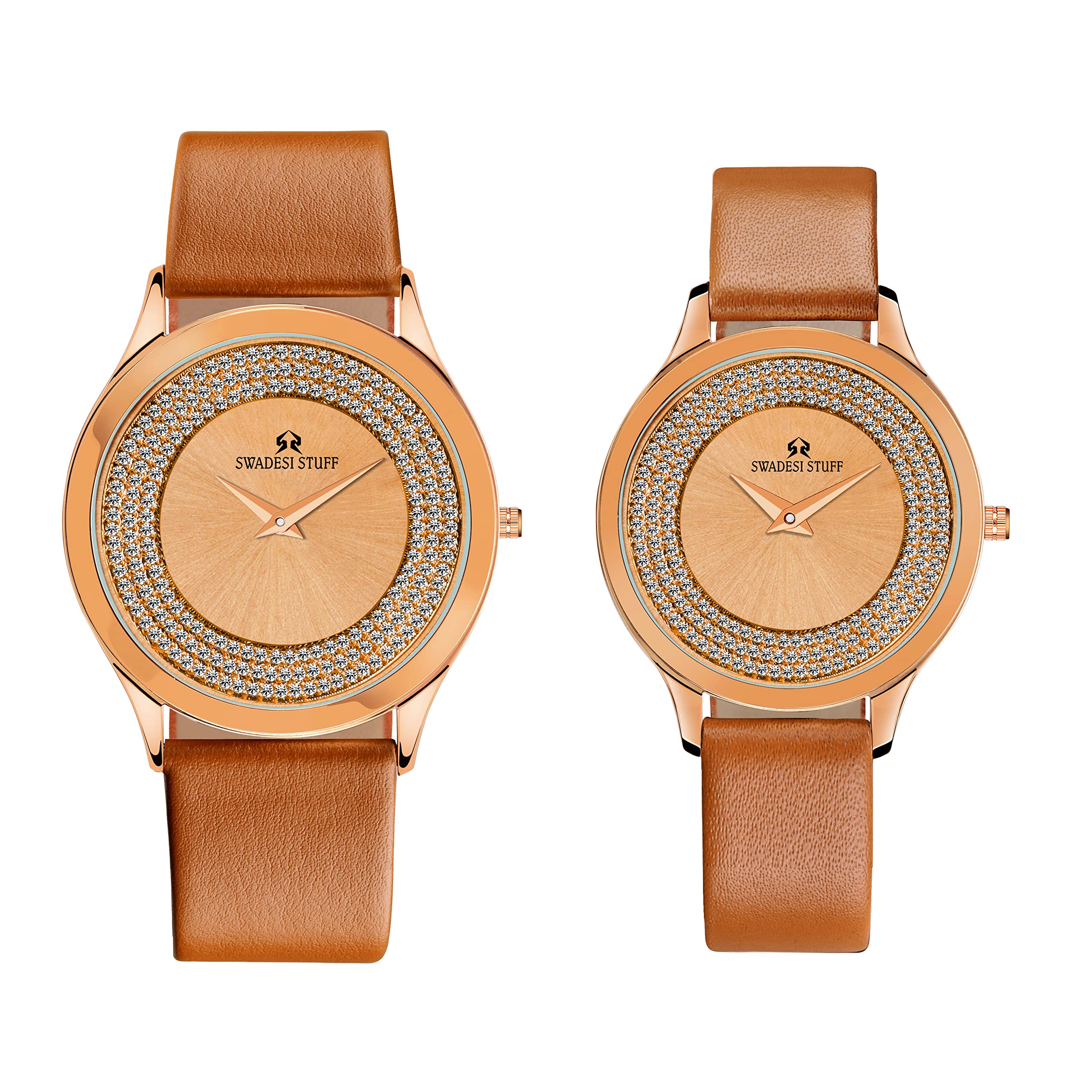 SWADESI STUFF Majestic Grandiose Daimond Studded Dial Premium & Luxurious Leather Strap Analog Watch For Couple, Brown Band (B0C5DNFB1R) Amazon Price History, Amazon Price Tracker