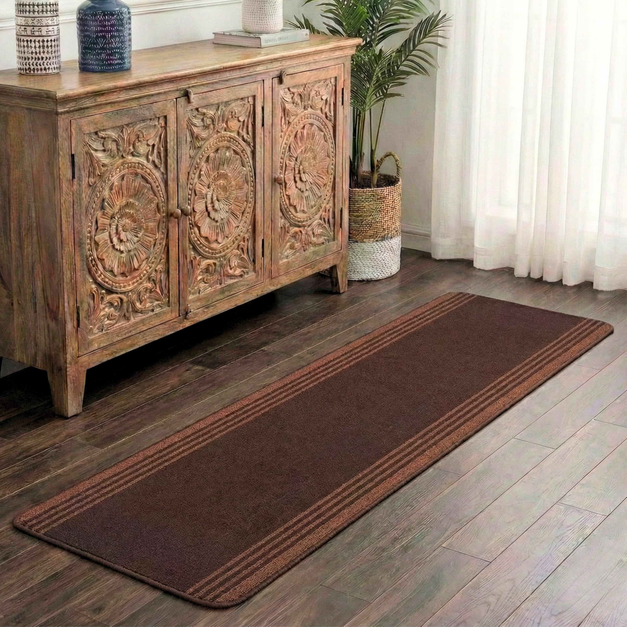 saral home easy living Saral Home Rectangular Striped Soft PP Yarn Durable & Washable Multipurpose Runner for Home/Kitchen/Living Area/Lobby/Office Entrance with Anti Skid Backing | Quick-Drying Mats (Brown, 40 X 120 Cm)-picture-29