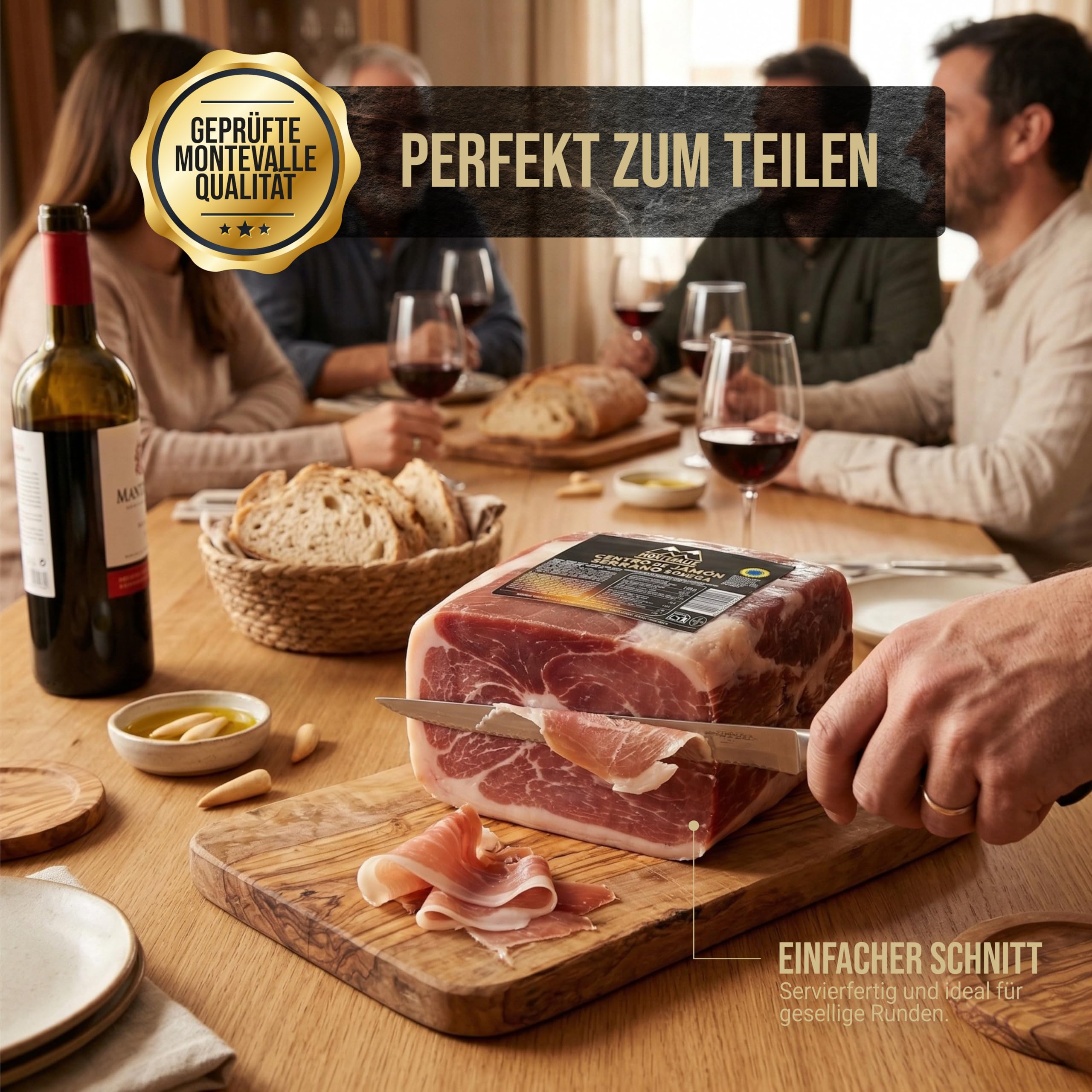 Montevalle Serrano Schinken Gran Reserva 2,5 kg | Entbeintes Schinkenstück (Maza) | 12 Monate traditionell gereift | Ideal für Profi-Schnitt (Messer oder Maschine)