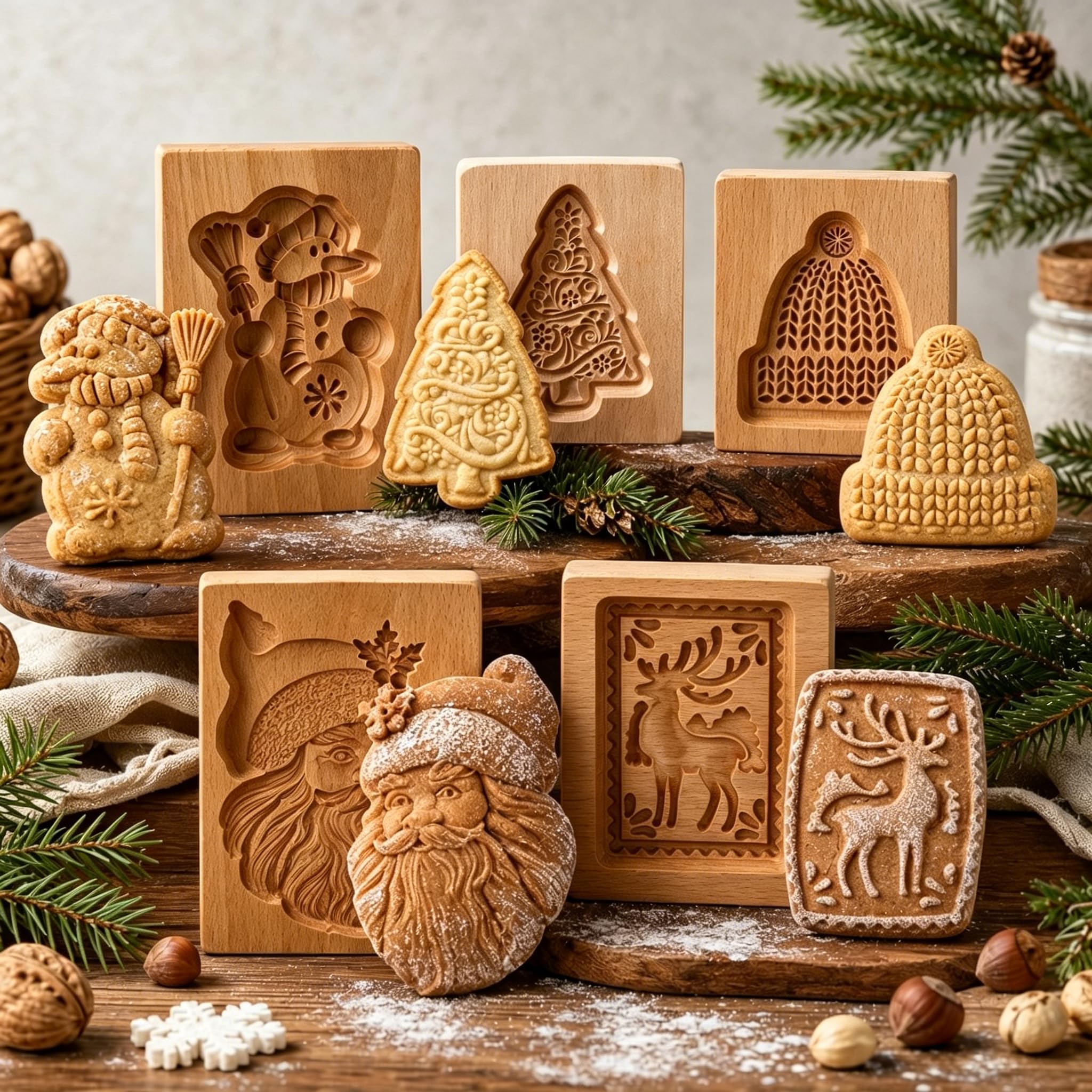 MOTEERLLU Keksformen aus Holz, Keksstempel, Ausstechform, geschnitzt, Keksprägung, Lebkuchenform