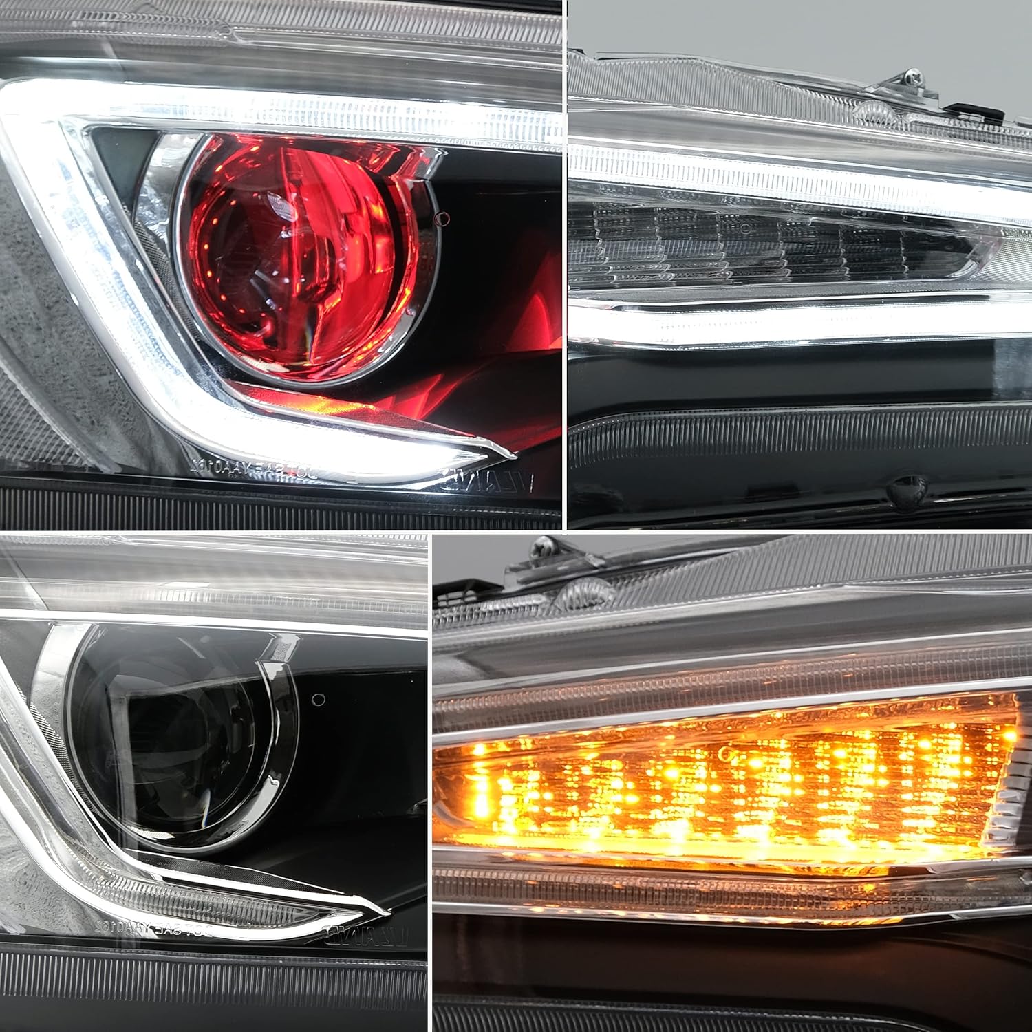 VLAND Headlights Assembly Fit for Mitsubishi Lancer& EVO X 2008-2020 W/DRL, LED Front light with Sequential Turn Signal, Plug-n-Play Headlamp with Demon Eyes, Chromed Housing