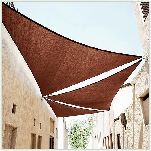 ColourTree 14' x 14' x 14' Brown Triangle CTAPT12 Sun Shade Sail Canopy Mesh Fabric UV Block - Commercial Heavy Duty - 190 GSM - 3 Years Warranty (We Make Custom Size)