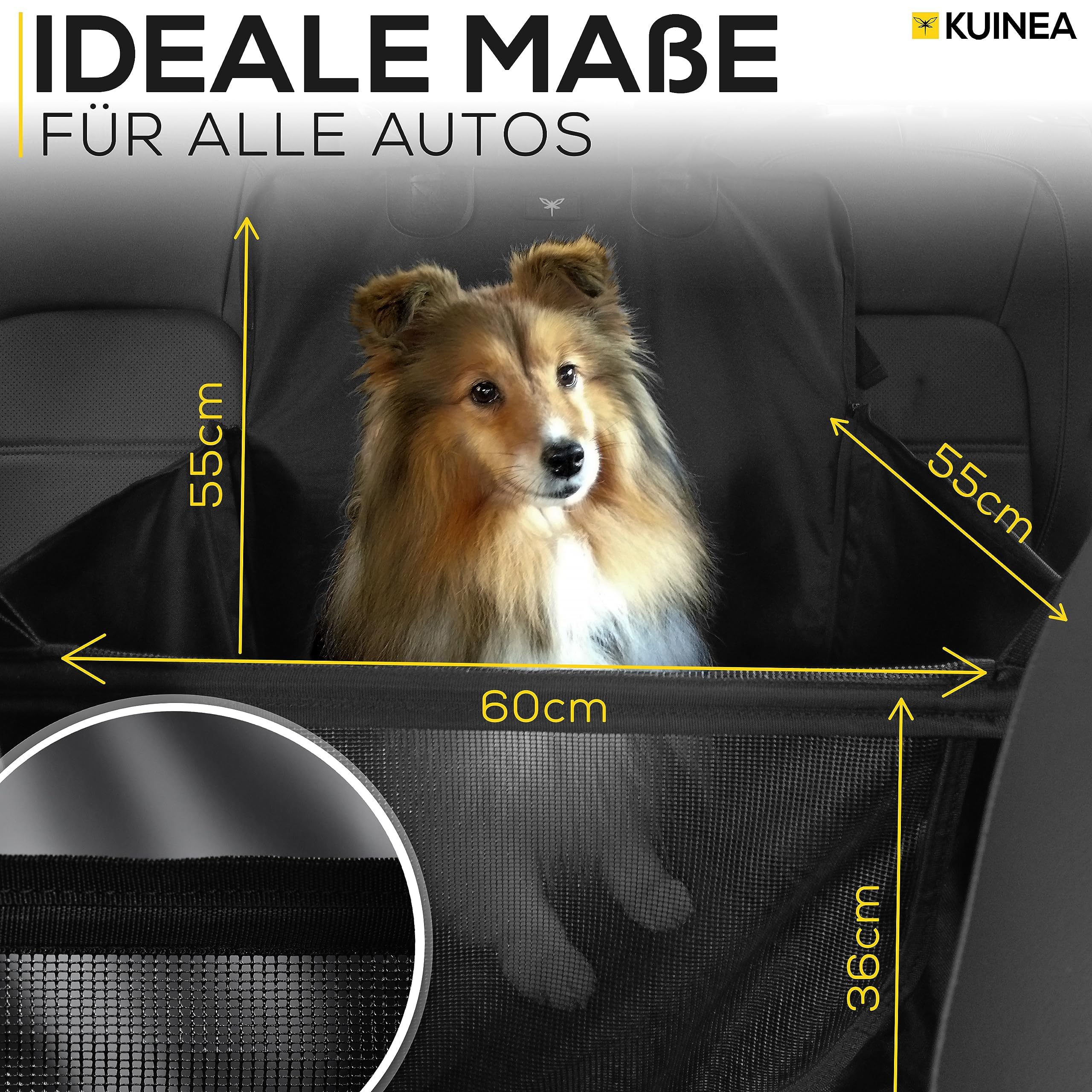 KUINEA® Extra Stabiler Hunde Autositz Rückbank - GRATIS Hundegurt - kleine bis mittelgroße Hunde - Autositz Hund wasserdicht, Hundekorb Auto, Hundesitz Auto, Hundeautositz, dog car seat
