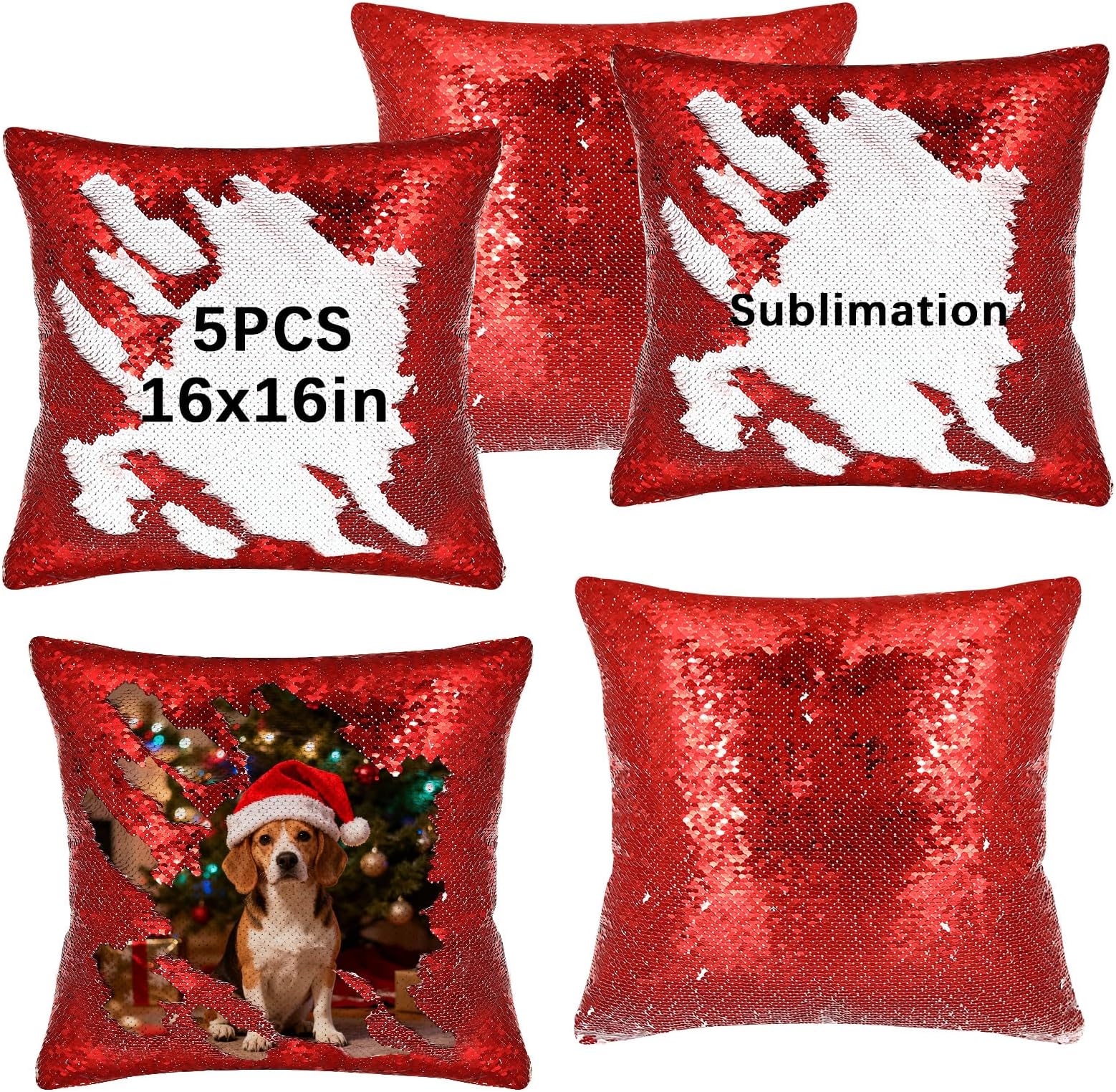 ORJ Sublimation Sequin Pillow Case Blanks 16''x16'' Flip Reversible Mermaid Decorative Personalized Cushion Throw Pillow Covers for Kids