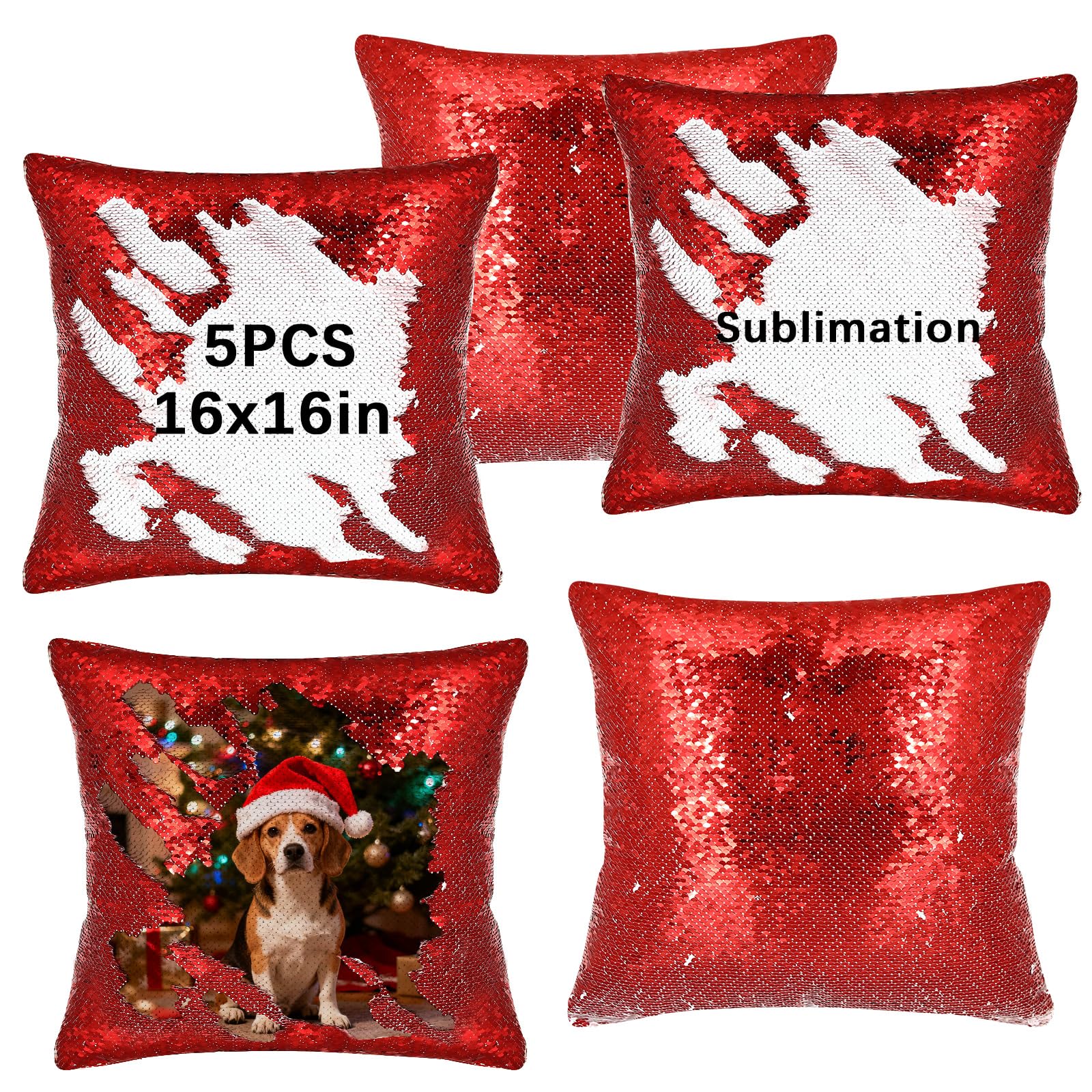 ORJ Sublimation Sequin Pillow Case Blanks 16''x16'' Flip Reversible Mermaid Decorative Personalized Cushion Throw Pillow Covers for Kids