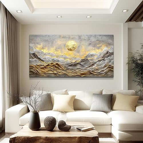 Miniatura 3 de ZUITINGHUA Decoración de pared grande para sala de estar, lienzo para oficina, decoración de pared moderna para dormitorio, luna dorada, paisaje,