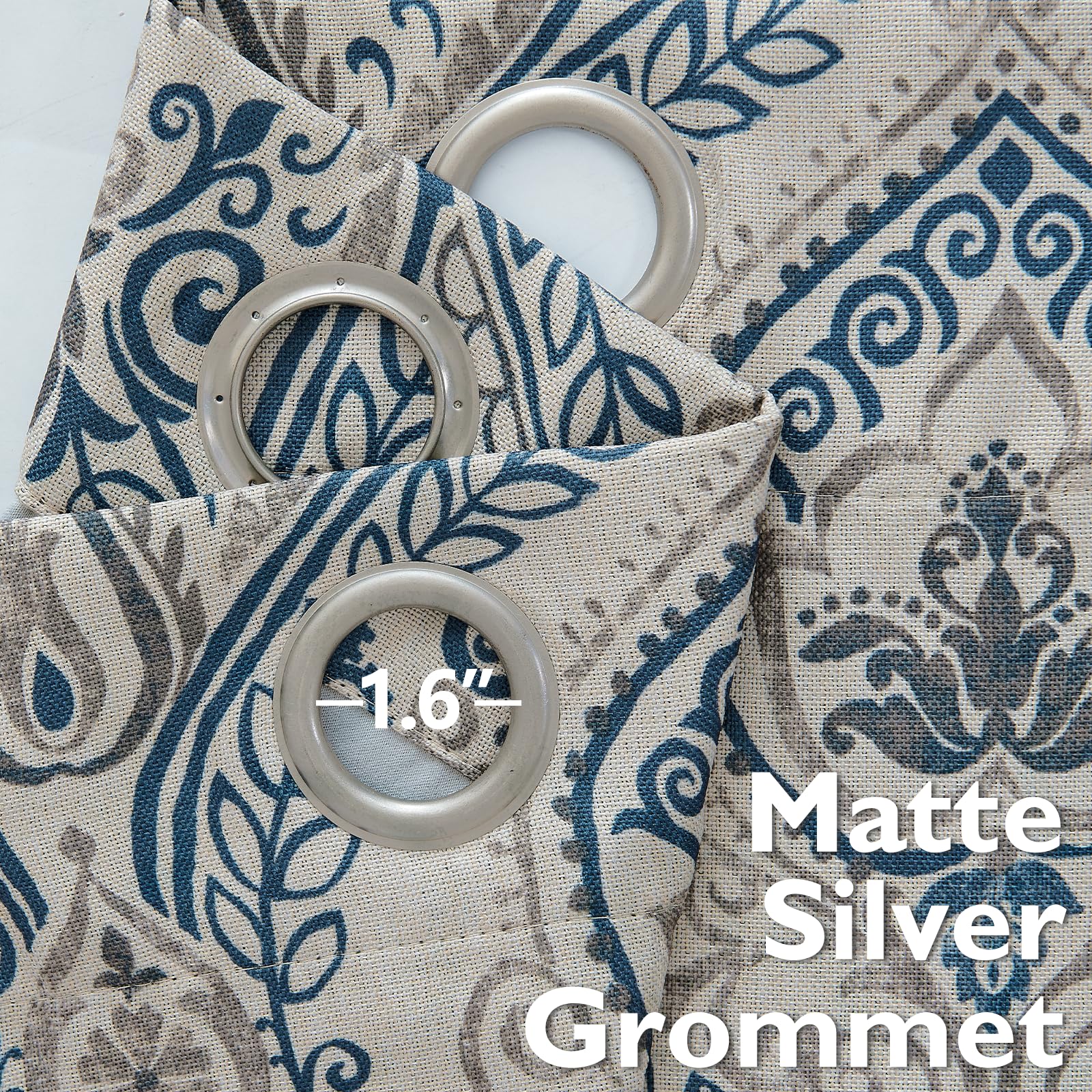 Vangao Lot de 2 Rideaux occultants damassés à imprimé Cachemire Bleu pour Chambre à Coucher et Salon, Rideaux Vintage texturés en Lin, 243,8 cm, Bleu sur Beige