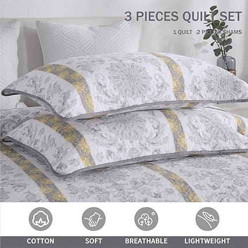 Vista 145 de Homzard - Juego de edredón de algodón a rayas, color gris, tamaño Queen, colcha reversible geométrica con 2 fundas de almohada, ropa de cama ligera