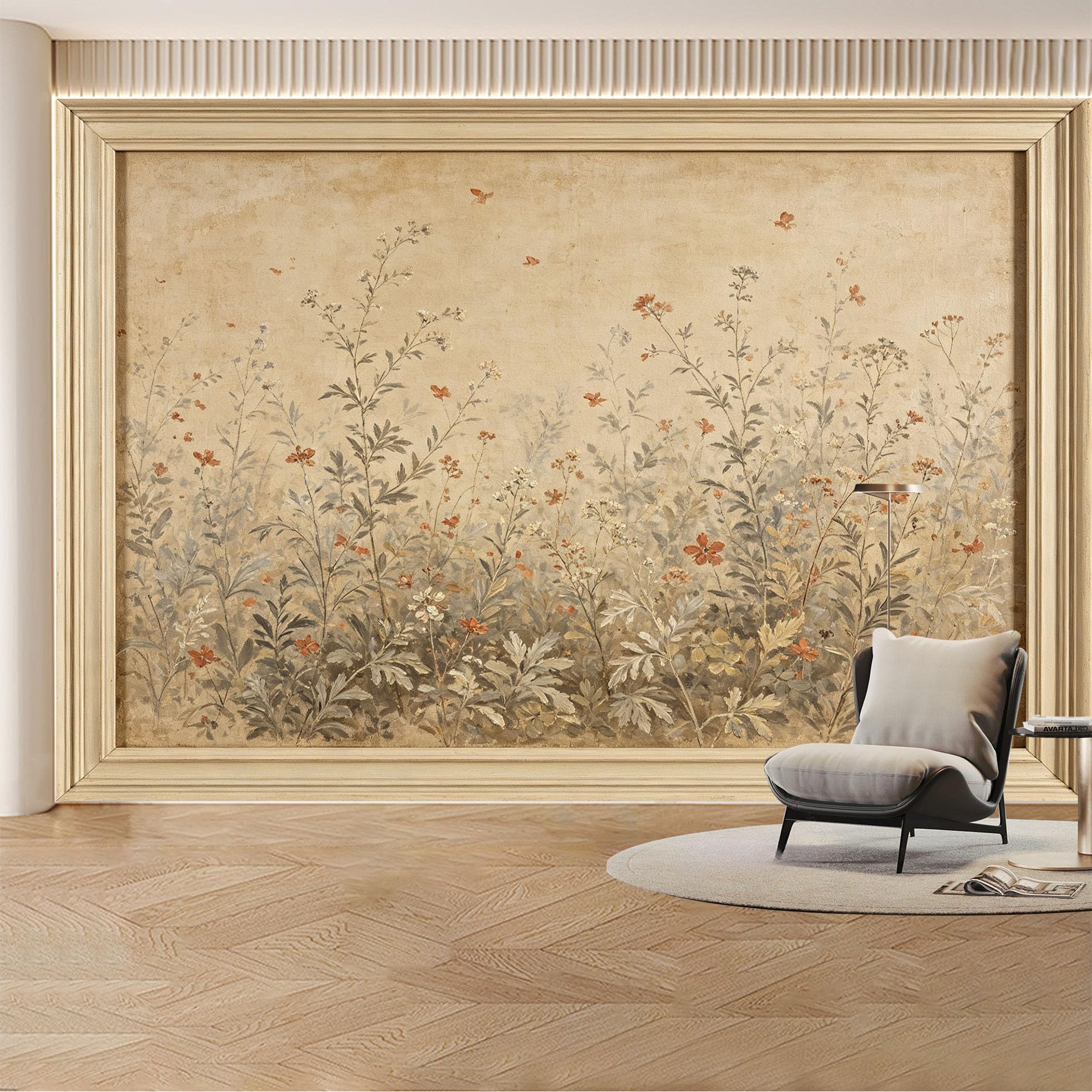 Custom Wall Mural Wallpaper Wildflower Meadow Landscape Nature Wall Decor Mural Design Vintage Boho Removable SelfAdhesive Large Photo for Living Room， Bedroom， Office