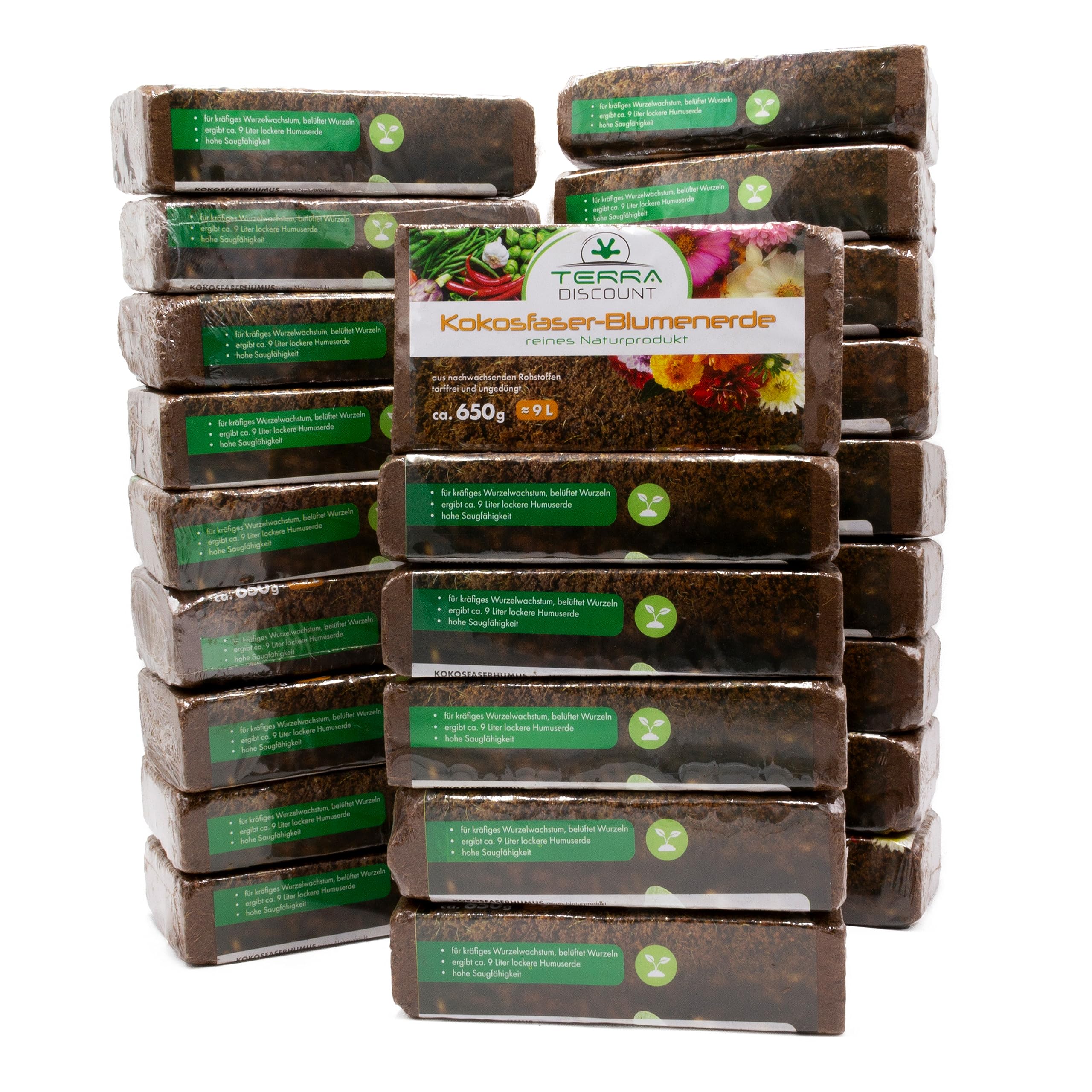 Terra Discount Kokosfaserhumus *Blumenerde* 24x ca.650g (ergibt ca. 216  Liter),Kokoserde als Hochbeeterde und fr Pflanzen/Zimmerpflanzen, aus ...