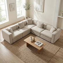 Large Modular Sectional Sofa, 109" V-Shaped Corner Couch with Armrest, Modern 5-Seat Modular Sofa for Living Room & Apartment, Comfortable Upholstered Sectional, Beige