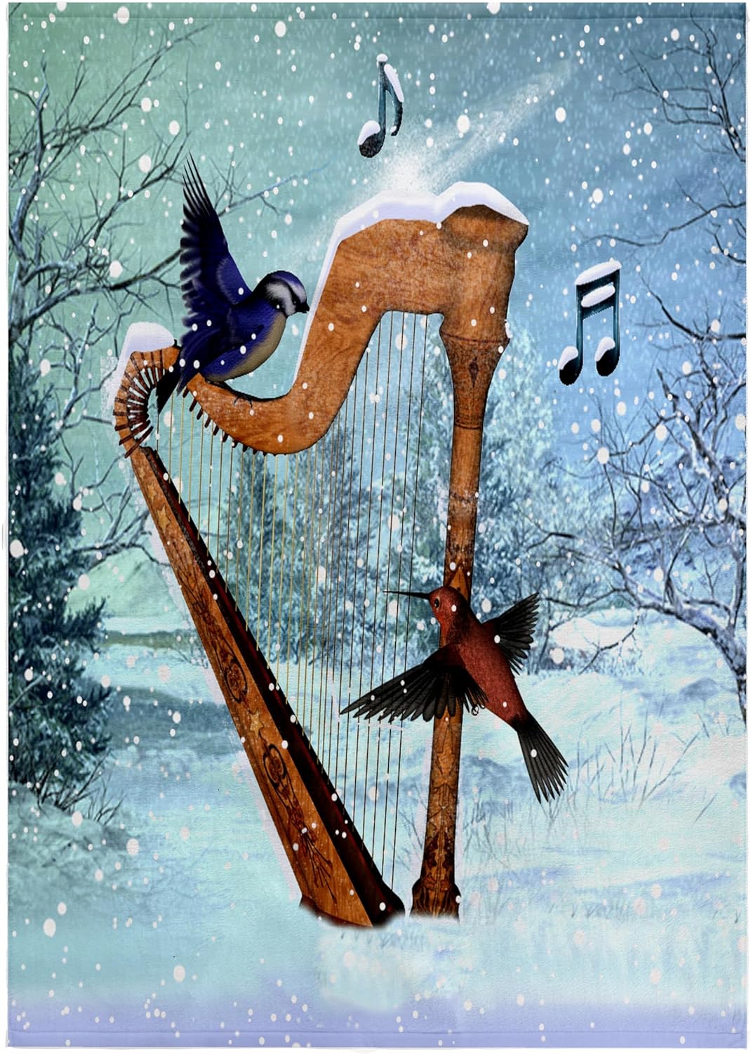 3dRose Bluebird and Hummingbird with A Harp in The Snow and Musical Notes 22x30 Bath Hand Pool Towel