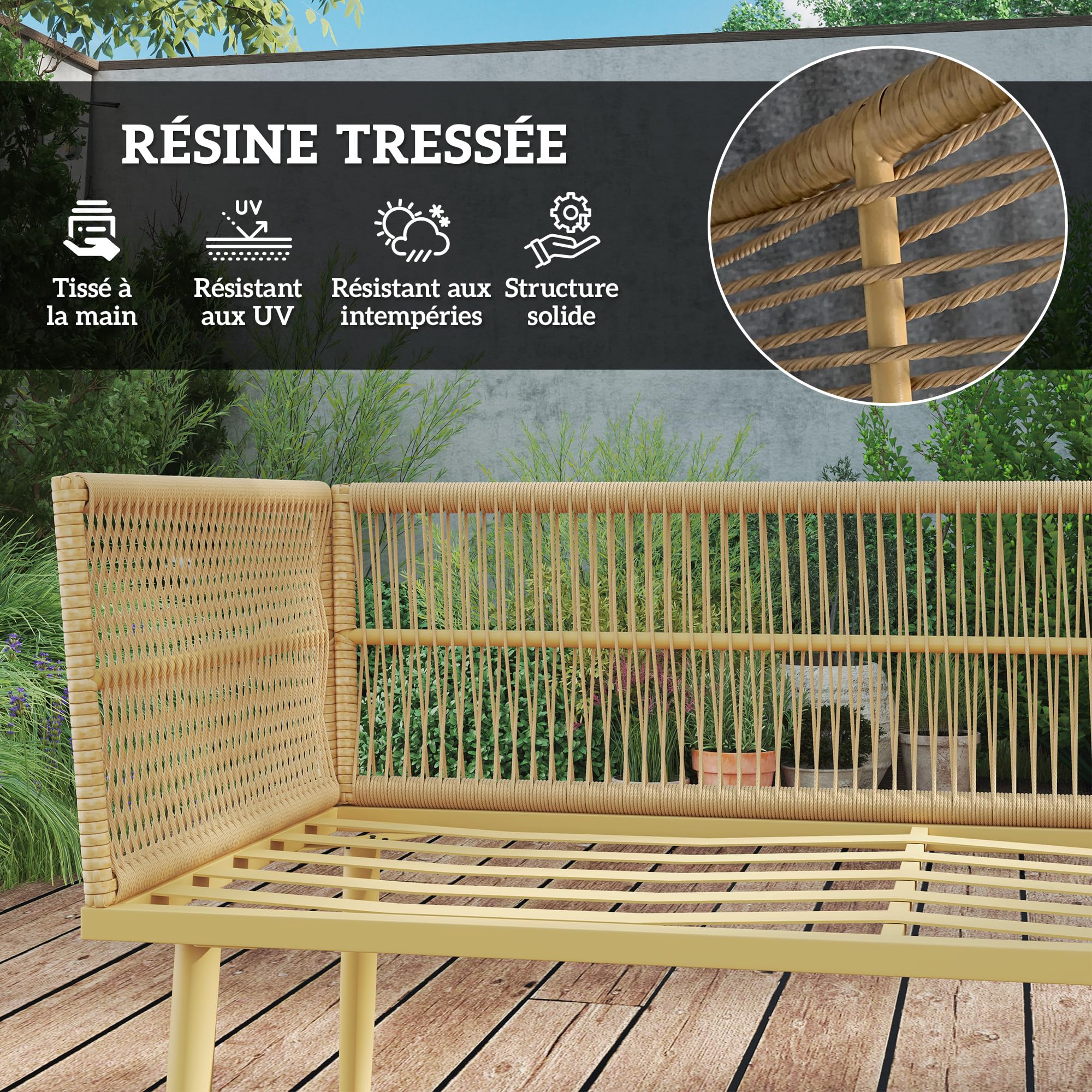 Outsunny Salon de Jardin Extérieur 5 Places Résine Tressée Modulable Crème | Mobilier de Jardin, 2 Canapés, Pouf, Table Basse, Coussins Déhoussables Inclus, pour Balcon Terrasse Véranda