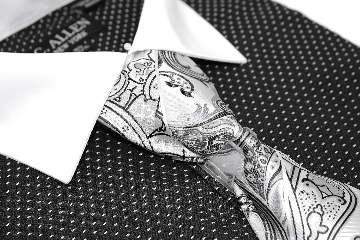 C. Allen Men's Pin Dot Pattern Regular Fit French Cuffs Dress Shirts with Tie Hanky Cufflinks Combo