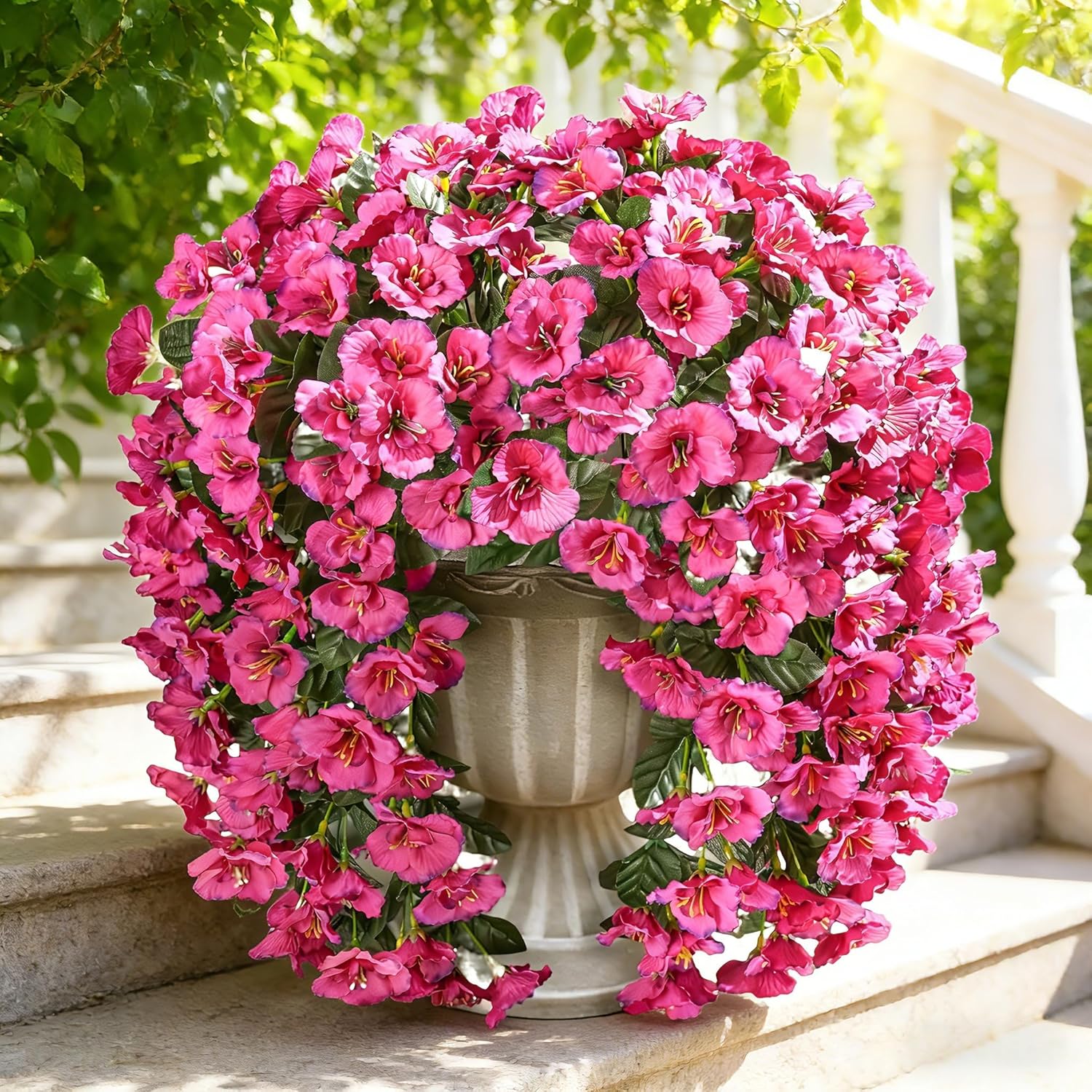 Ivydale Hibiscus Artificial Fake Hanging Flowers Plants for Outdoor Spring Decoration, 2PCS UV Resistant Faux Hibiscus Silk Flowers Realistic Look Real for Planters Outside Porch Patio Yard, Fuchsia