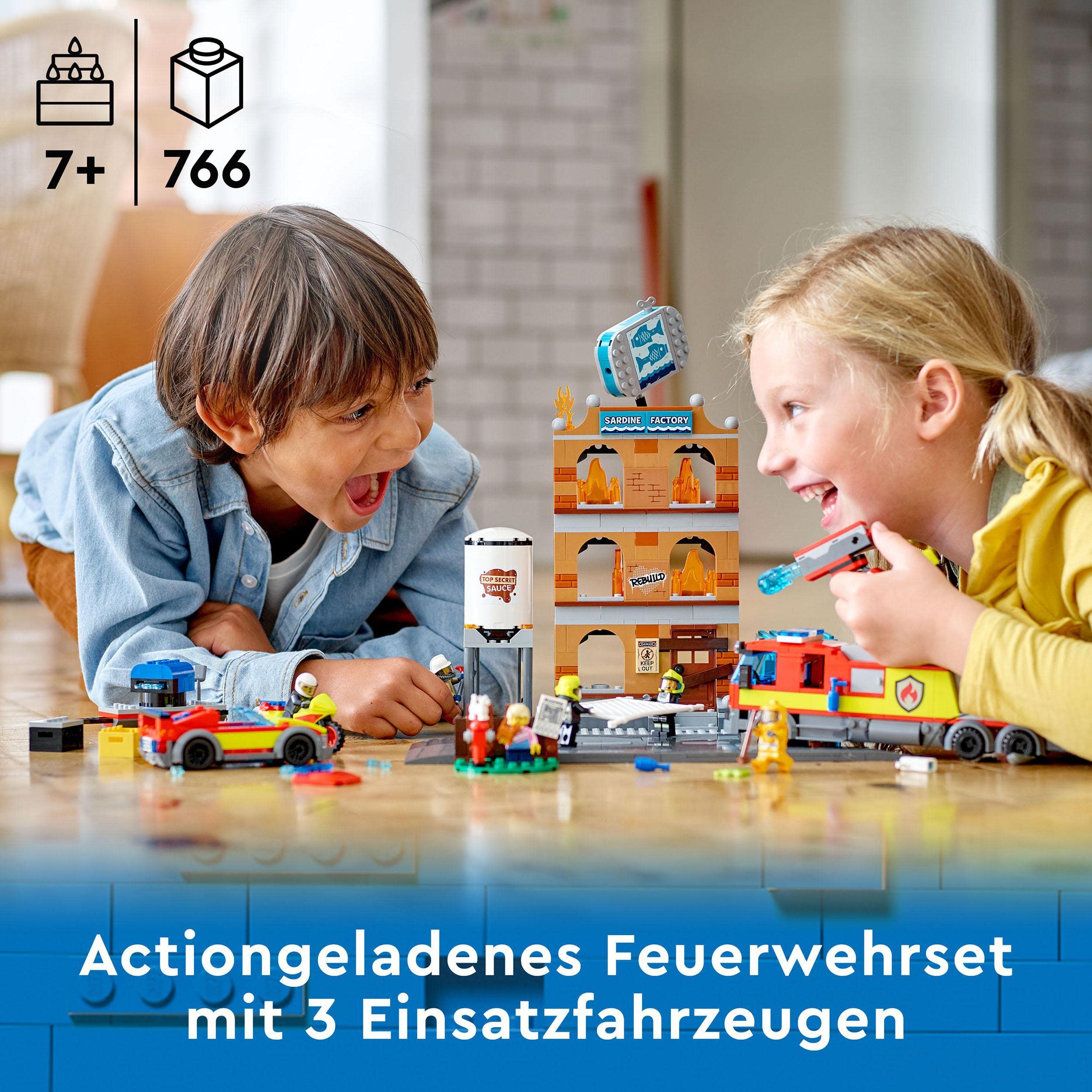 LEGO 60321 City Feuerwehreinsatz mit Löschtruppe, Feuerwehr-Spielzeug mit Feuerwehrauto und Minifiguren, Geschenkidee für Jungen und Mädchen ab 7 Jahren