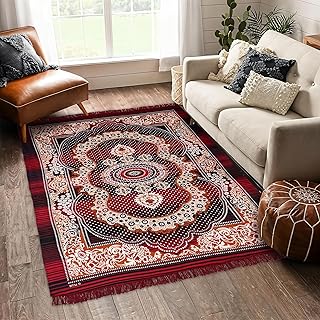 Kuber Industries Carpet|Water Absorption Kalamkari Paisley Pattern Floor Mat|Velvet Sitting Carpet for Hall,Living Room,5x7 Feet(Maroon) Rectangular