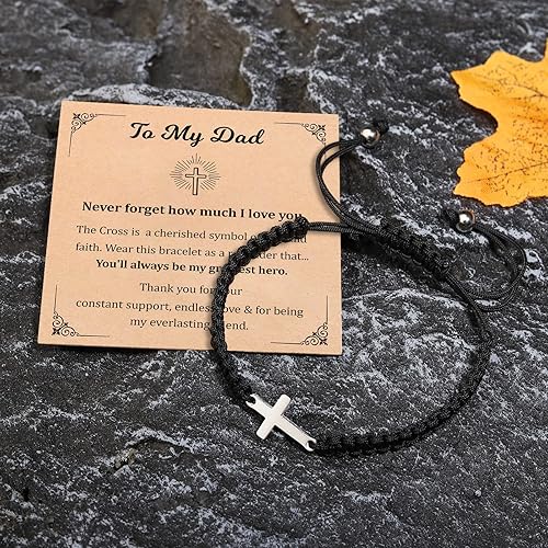 Miniatura 3 de To Mens Boys Gifts Cross Bracelet for Dad, Bonus Dad, Uncle, Son, Nephew, Grandson - Fathers Day Birthday Christmas First Communion Confirmation