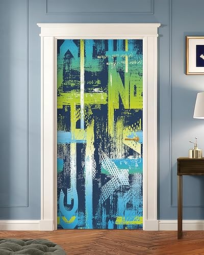 Miniatura 23 de FLFK Adhesivo mural para puerta, playa, despegar y pegar, tamaño combinado 30.3 x 78.7 pulgadas, dividido en 2 piezas