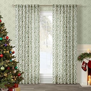 Green Floral Linen Curtains 84 Inch Length for Living Room Bedroom 2 Pan...