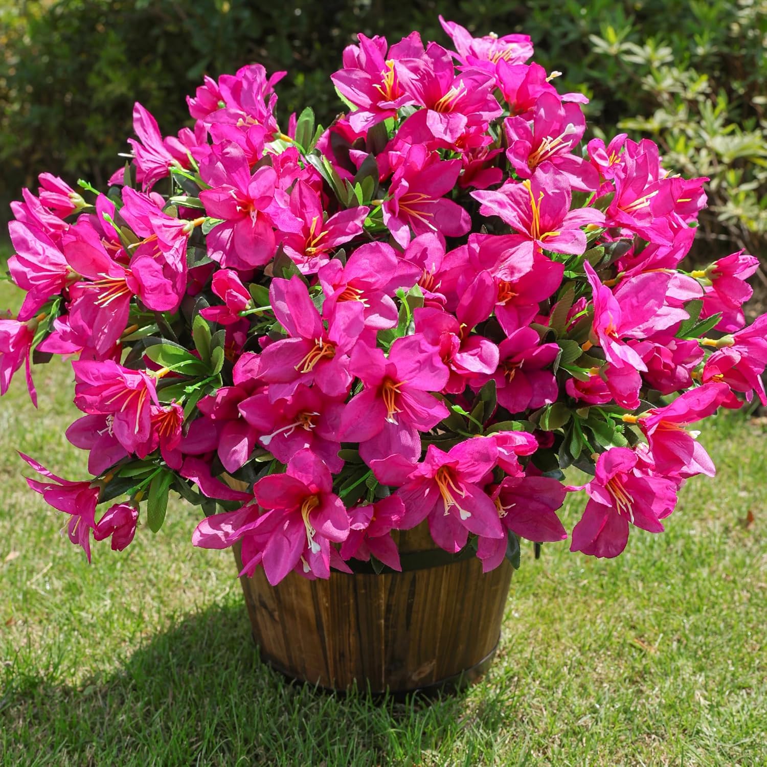 INSPRING Artificial Fake Flowers for Outdoors Spring Outside Decoration, 3 Bundles Silk Azalea Faux Plants UV Resistant Realistic Outdoor Flowers for Planter Porch Patio Garden Walkways Home, Fuchsia - Image 9