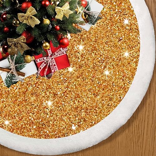 Falda para árbol de Navidad, cubierta de árbol de 36 pulgadas, lentejuelas doradas brillantes con purpurina, falda clásica para árbol de Navidad,