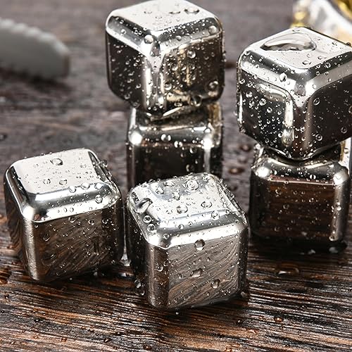 Miniatura 6 de Regal Trunk & Co. Cubo de hielo de metal, piedras de whisky de acero inoxidable, cubos de enfriamiento sin agua con pinzas de hielo, cubos de hielo