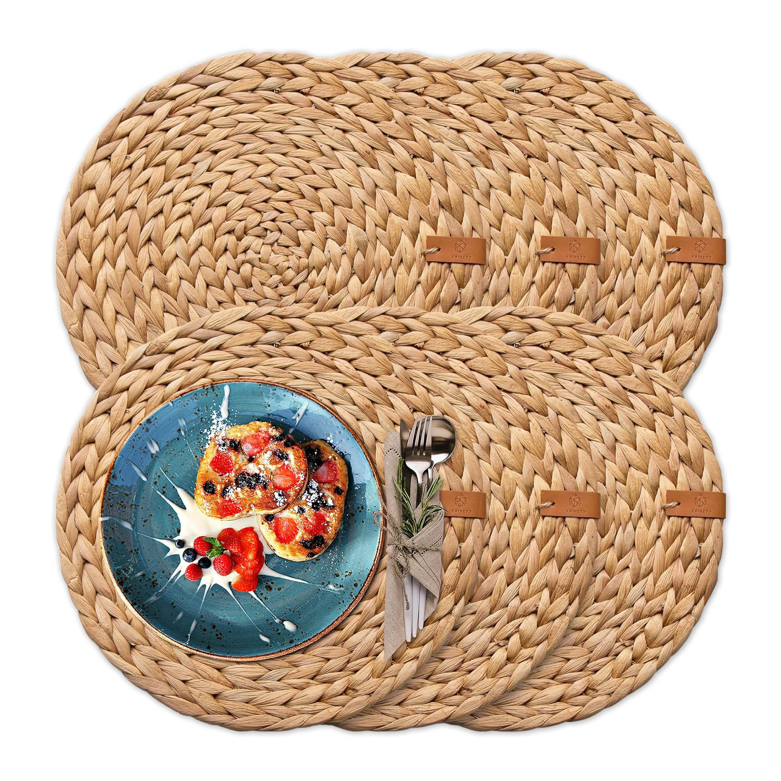 FRIHET® Tischset Oslo Set Rund Wasserhyazinthe Natur - (6, 38cm)