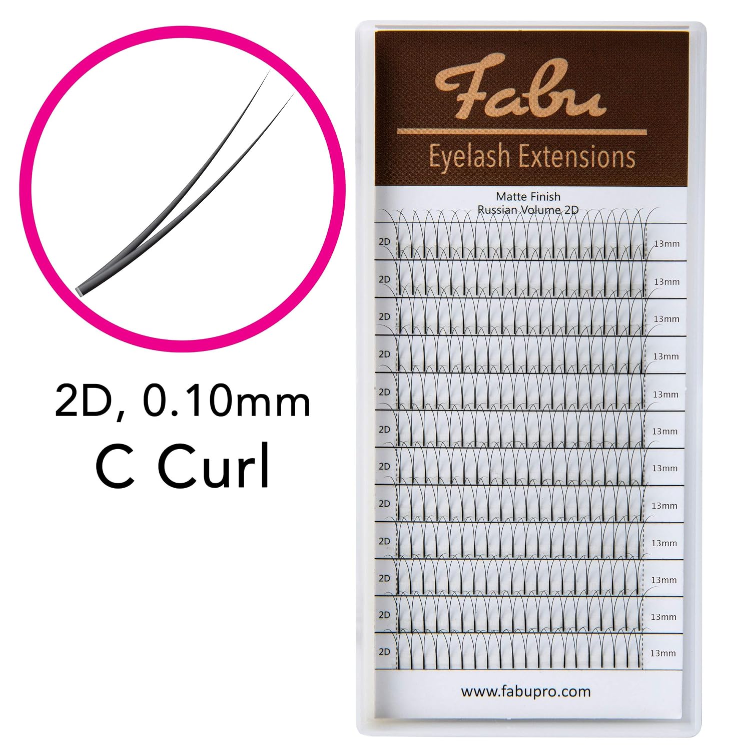 Professional Premade Fans for Lash Extensions – Handmade Russian Volume Lash Fan Tray – Natural Look, Cruelty-Free Mink Lashes for False Eyelash Extension Kit by Fabu, Matte Black, 2D 0.10 C-curl 13mm