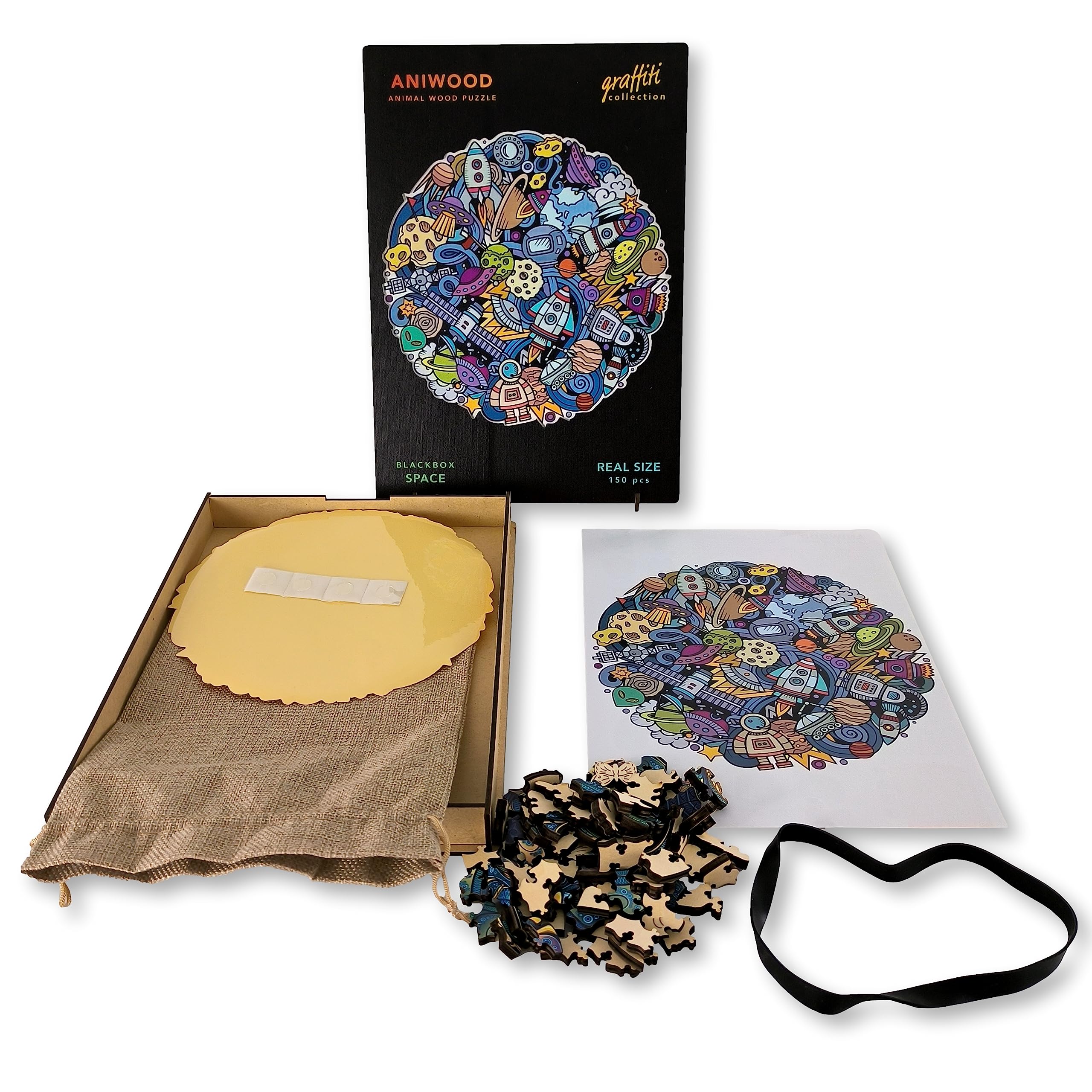 ANIWOOD Puzzle en Bois en Forme d'animal. Couvercle découpé à la Taille réelle du Puzzle. Contient des pièces Uniques d'animaux (Mandalas Espace, M)