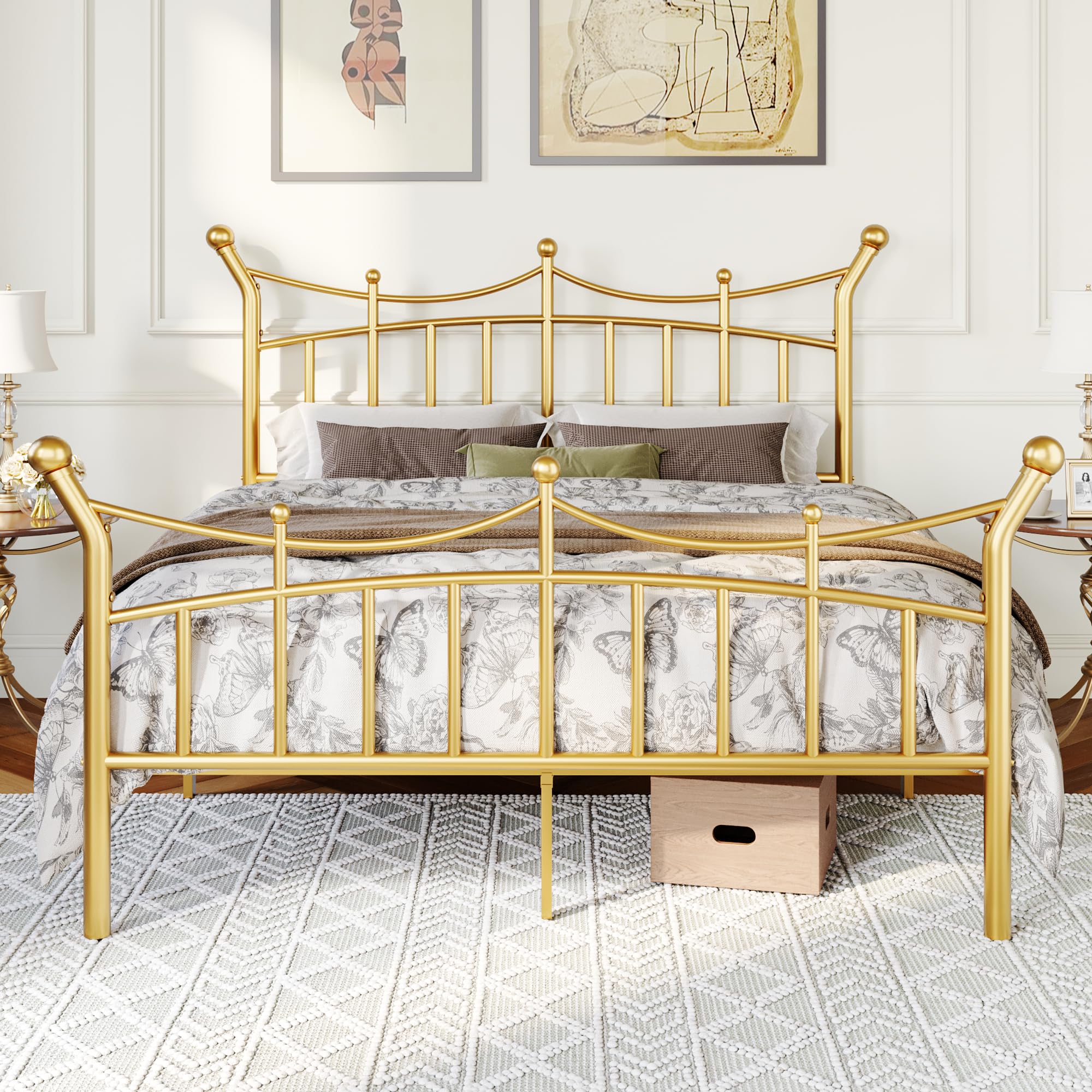 Allewie 14 Inches Full Size Metal Platform Bed Frame with Elegant Crown Iron-Art Headboard & Footboard, Sturdy Mattress Foundation with Under-Bed