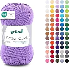 Gründl Wool Cotton Quick Plain - Thin Wool for Crocheting - Knitting Yarn - Crochet Yarn - Shiny and Skin Friendly - 100% Cotton - 1 Ball 50 g / 125 m - Needle Size 3-4 - Lavender