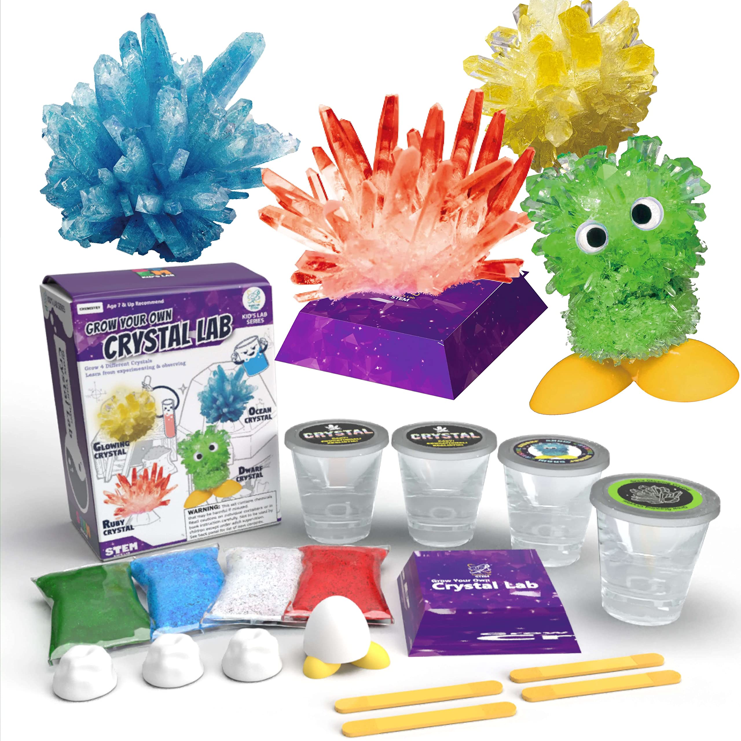 Crystal Growing Science Kit for Kids, Eagle's STEM Lab DIY Science Experiments with 4 Crystals & Display Stand, Learning Projects Activities Crafts, Educational Gift for Boys Girls Age 7 8 9 10 11 12