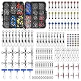 Fishing Swivels Snaps Tackle Set with Multiple Snaps Cross Line Barrel Swivels Snap Fish Sinker Slides Stainless Steel Split Rings Fishing Line Beads Gear Set Equipment for Bass Trout 210pcs