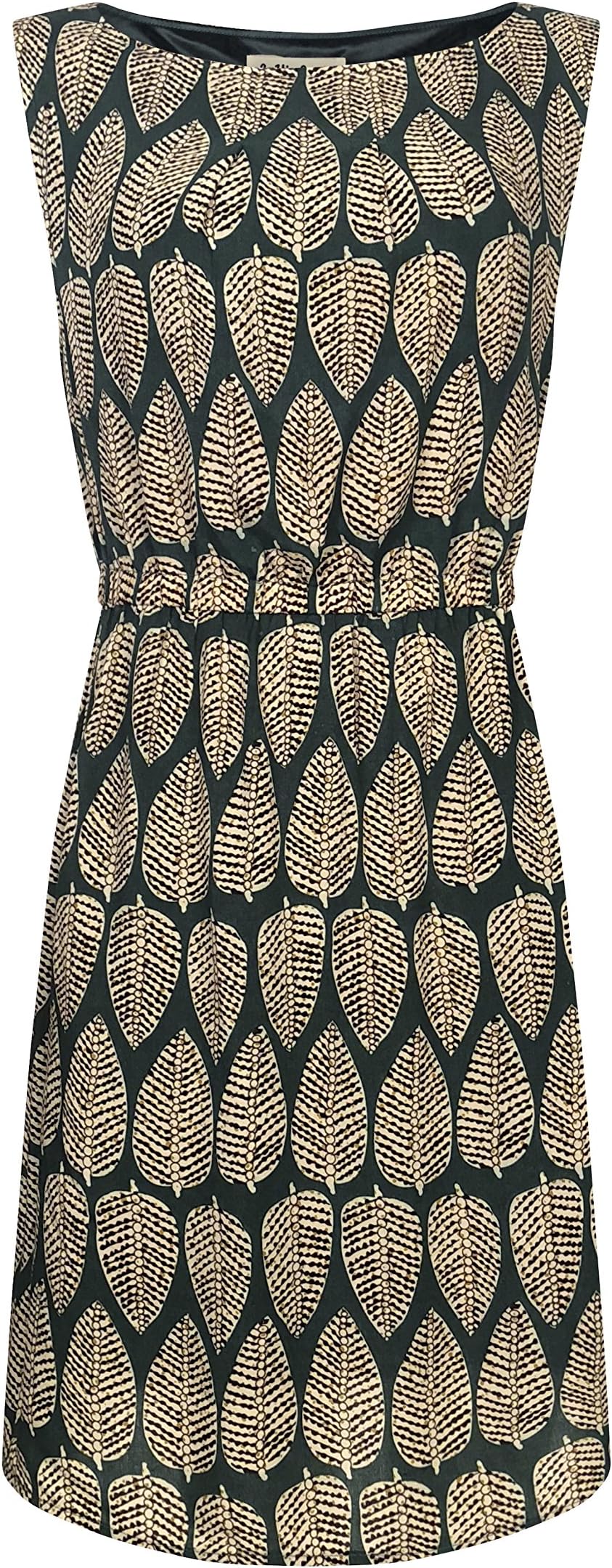 LaVieLente Leaf Print Pattern Midi Dresses with Zip-Pockets and Sleeveless Designs