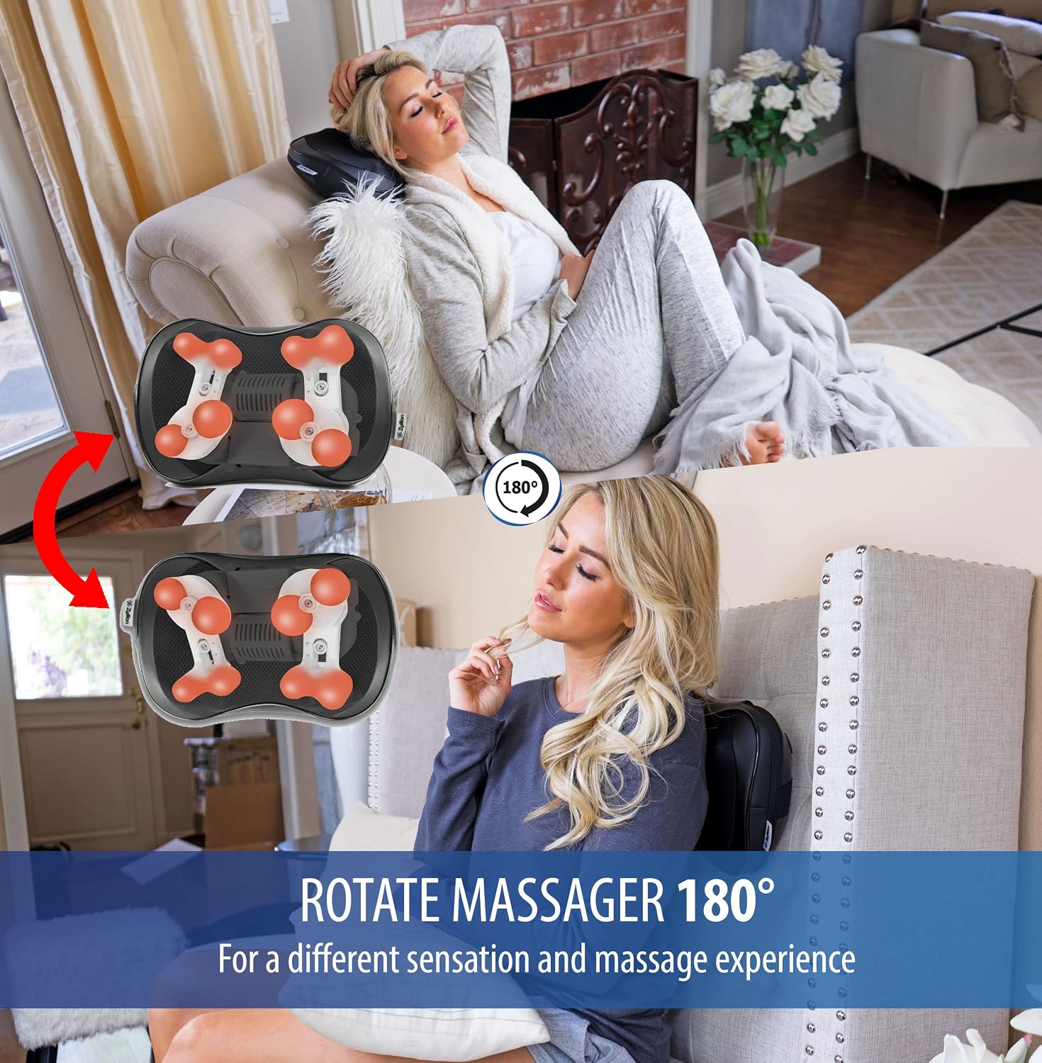 Zyllion Shiatsu Back and Neck Massager - 3D Kneading Deep Tissue Massage Pillow with Heat and 8 Rotating Nodes for Muscle Pain Relief, Chairs and Cars - Black (ZMA-25-BKBK)