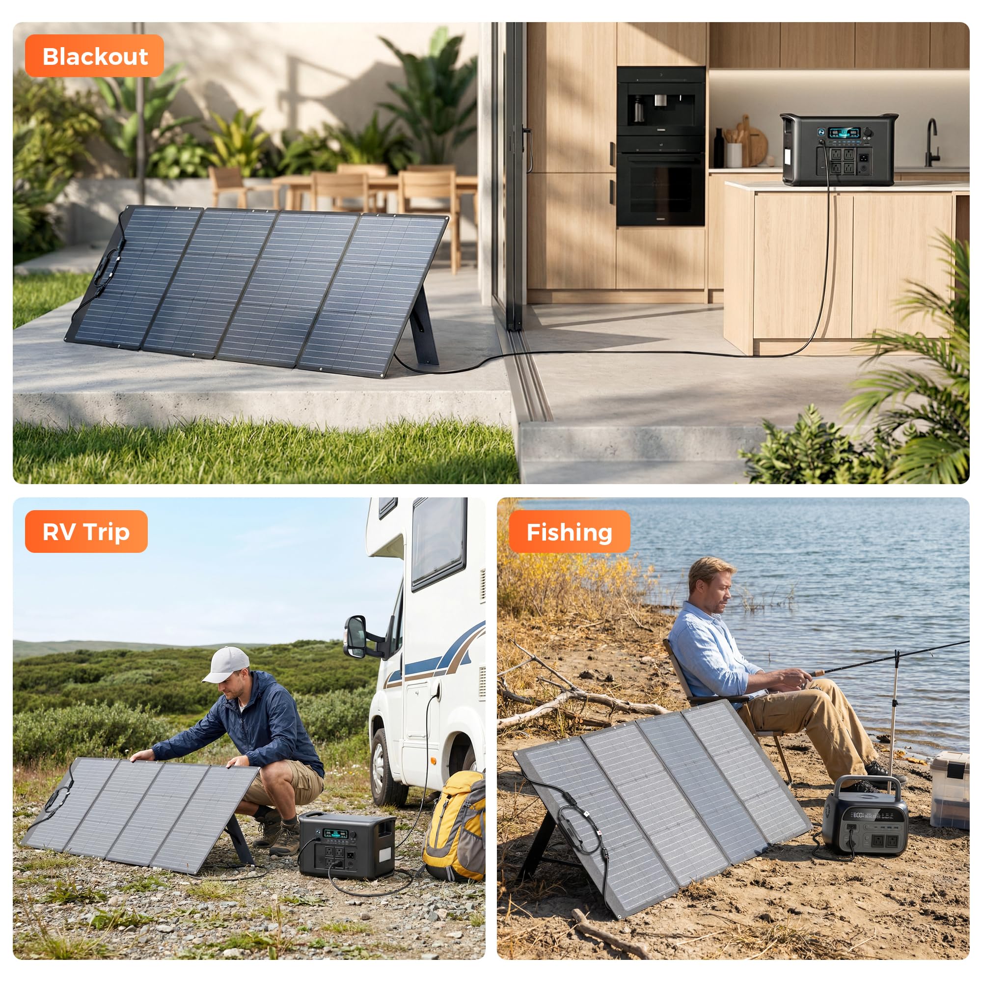 200W Tragbares Solarpanel, 20.5V Faltbares Solarpanel Kit mit 10 Anschlüssen, Solar Panel mit Ständern, IP65 Wasserdicht Solar Ladegerät für Camping Portable Power Station Laptops Wohnmobil
