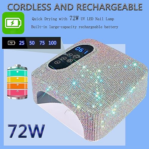 Miniatura 3 de Lámpara de uñas LED UV de 72 W, secador de uñas inalámbrico recargable, luz LED UV portátil con diamante completo en la superficie, herramientas