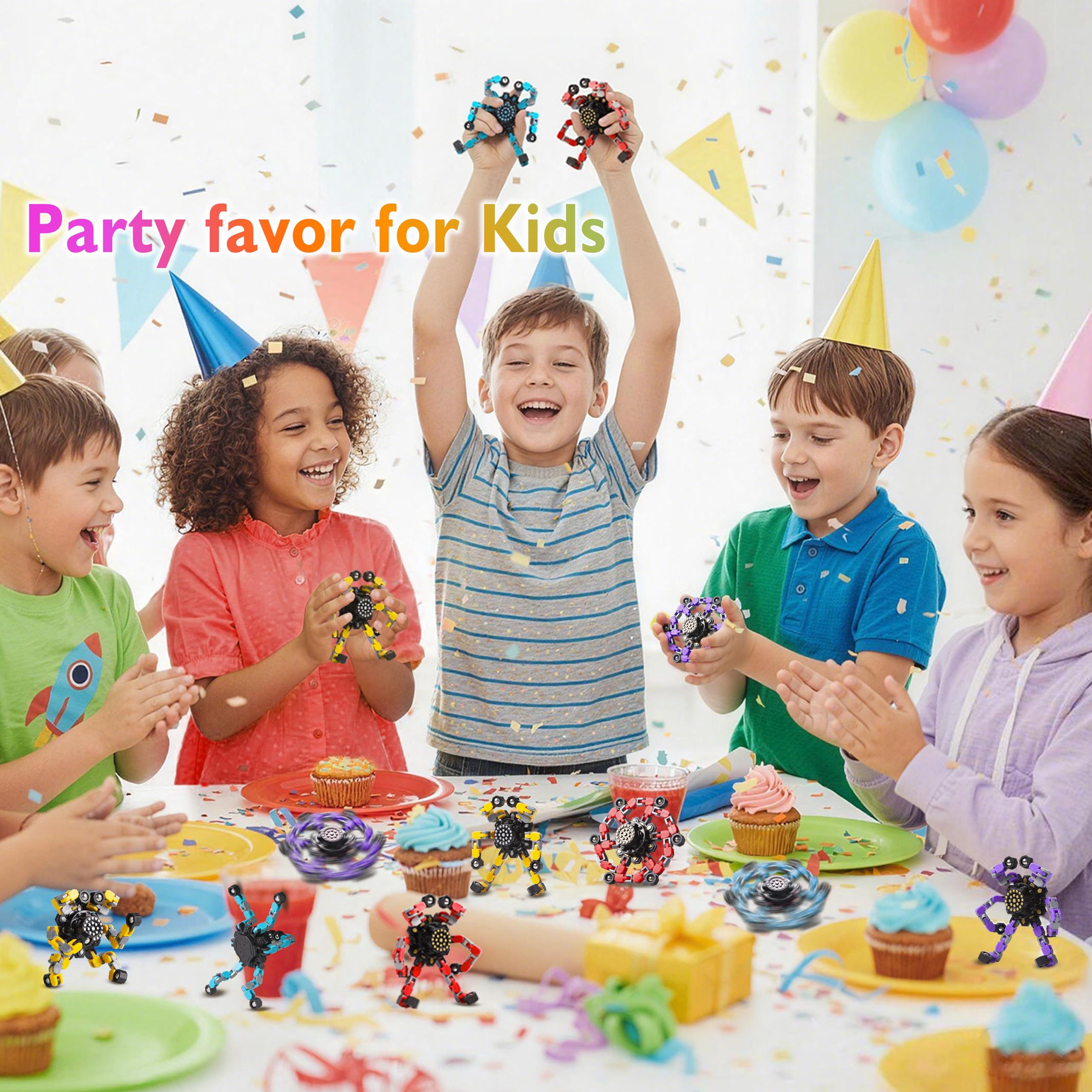 Transformable Fidget Spinners 4 Pcs for Kids and Adults Stress Relief Sensory Toys for Boys and Girls Fingertip Gyros for Party Favors Stocking Stuffers Bulk for Kids