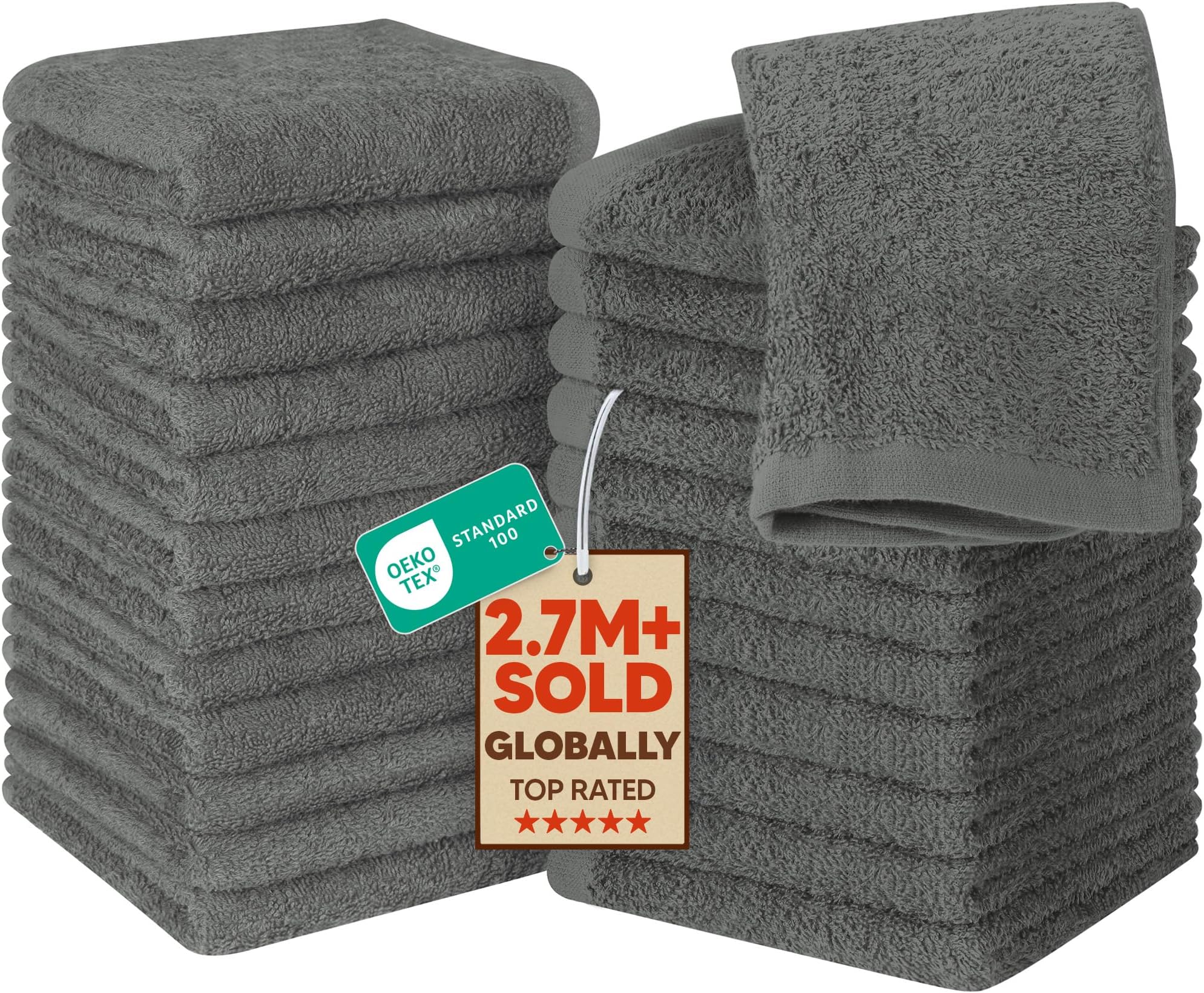 Utopia Towels 24 Pack Cotton Washcloths Set, 100% Ring Spun Cotton, Premium Quality Flannel Face Cloths, Highly Absorbent and Soft Feel Fingertip Towels, Grey