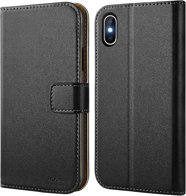 HOOMIL MagFlip Series Designed for iPhone X Case, iPhone XS Case, Premium Leather Flip Wallet Phone Case with Card Holder - Black