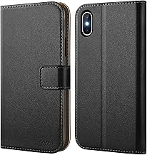 HOOMIL Mobile Phone Case for iPhone X/XS, Premium Leather Folding Case with Card Slot & Stand Function, Supports Wireless Charging - Black
